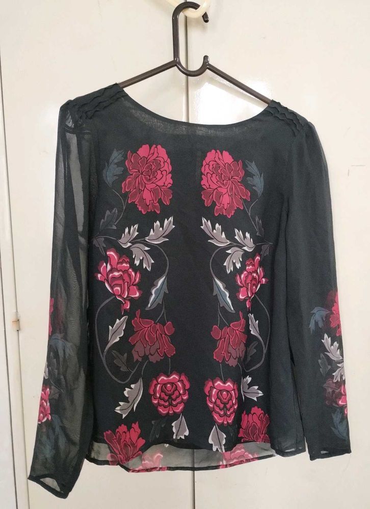 Sheer Floral Print Long Sleeve Top