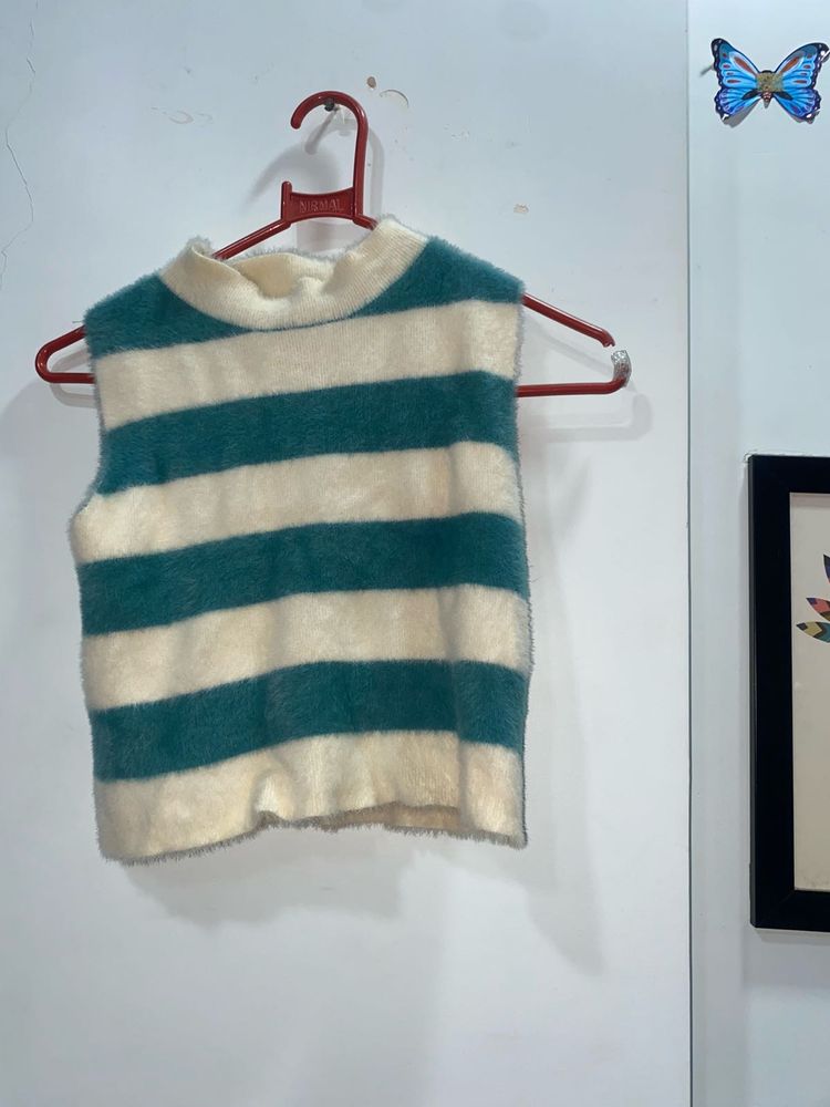 Striped Fuzzy Sleeveless Top