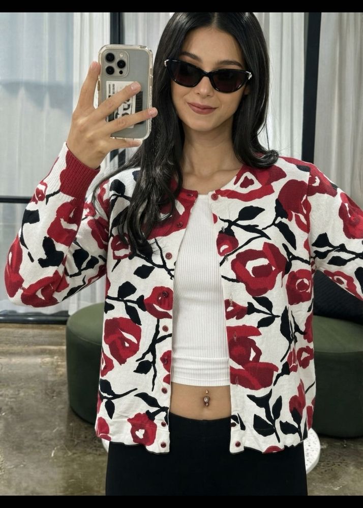 floral button-up cardigan