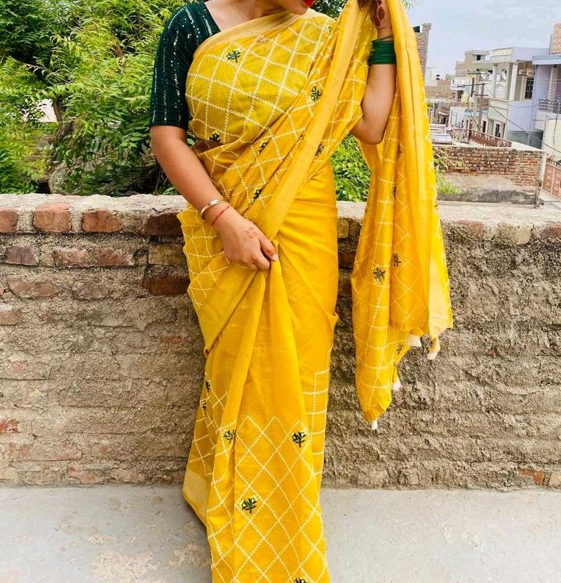 Elegant Gold Embroidered Saree