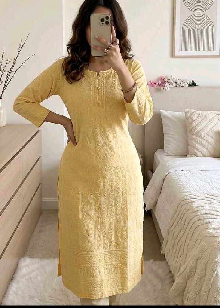 Yellow Embroidered Chikankari Kurti