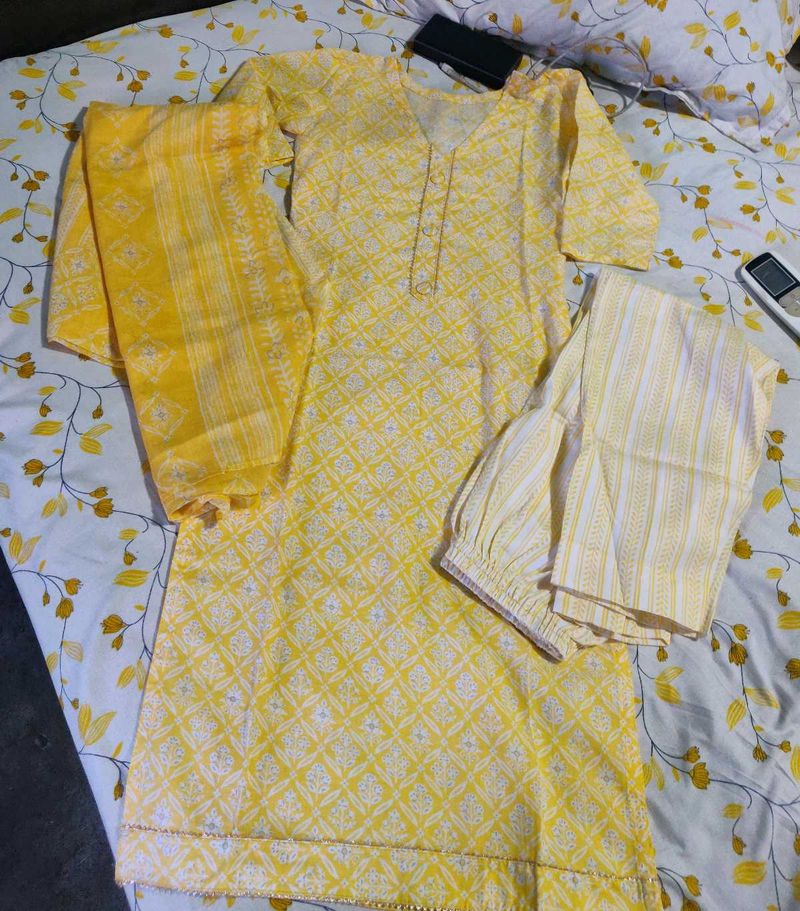 Yellow Cotton Kurta Set