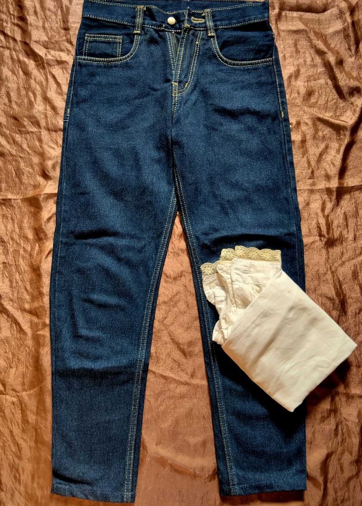 COMBO🎀 Classic Blue Jeans + Off-White Shirt