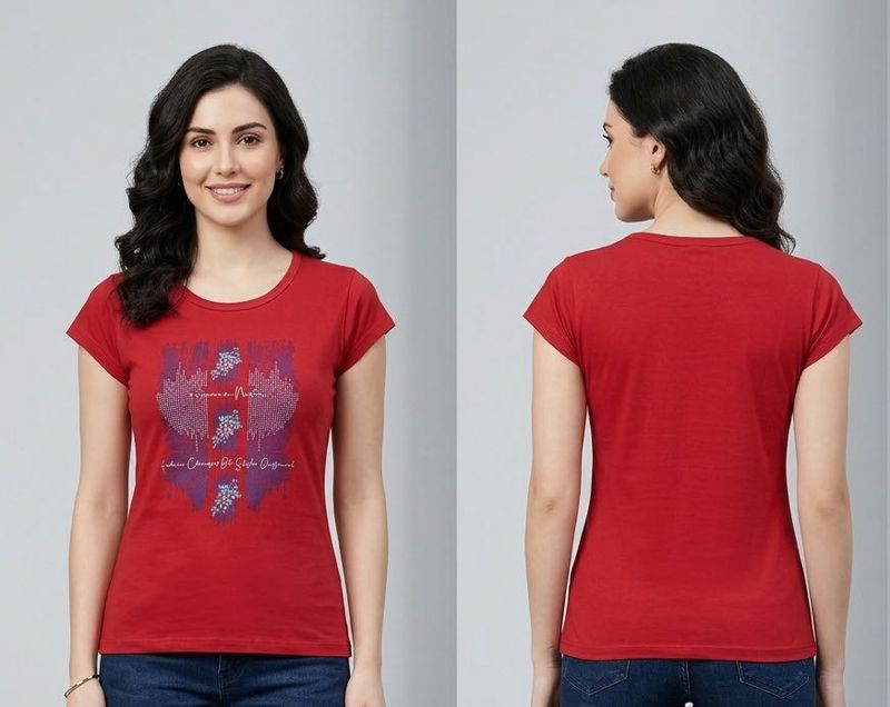 Red floral printed Tshirt for women