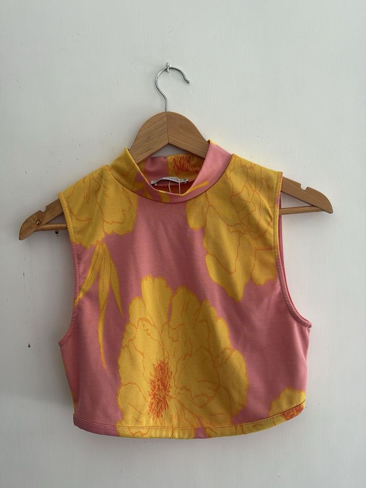 Pink &amp; Yellow Floral Crop Top