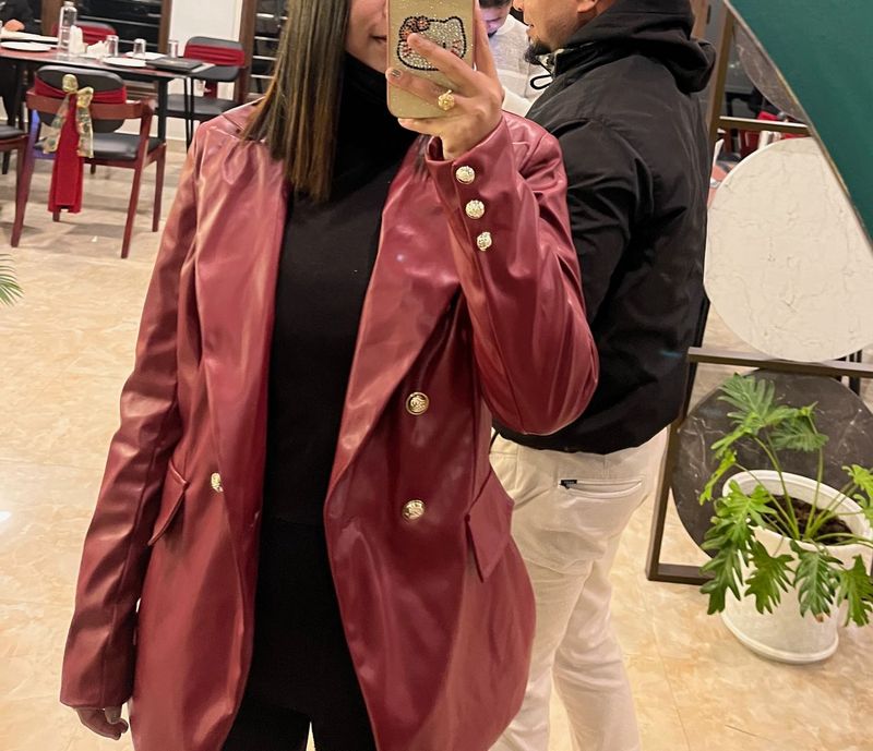 Burgundy Faux Leather Blazer