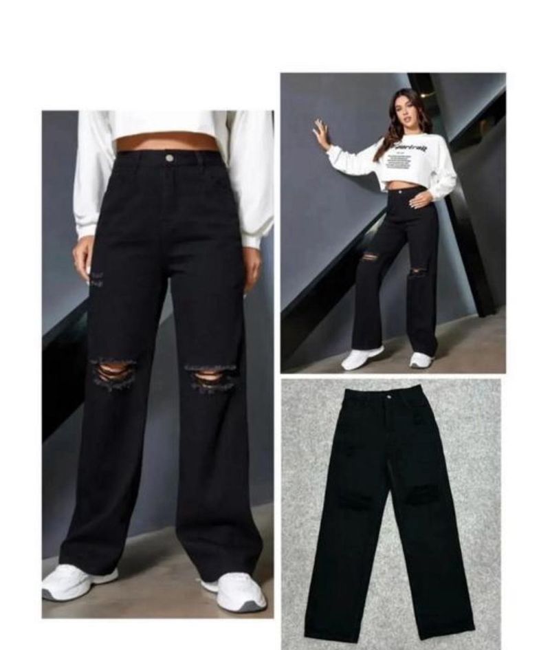Black Ripped Wide Leg Jeans
