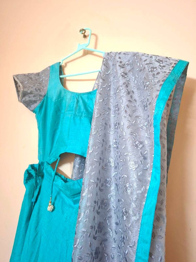 Beautiful Cyan &amp; Grey Lehenga Choli