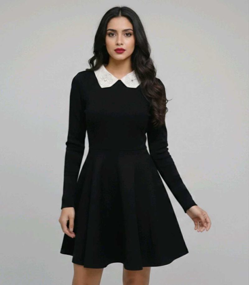 Floral White Peter Pan Collar Fit &amp; Flare Dress🖤