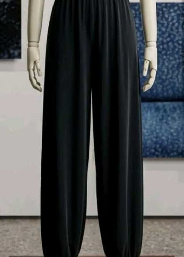 Premium Solid Black Super-Stretch Wide-Leg Trouser