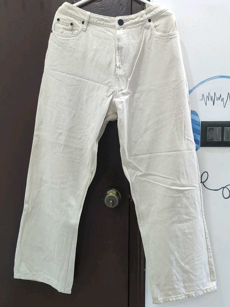 Cream Wide Leg Jeans
