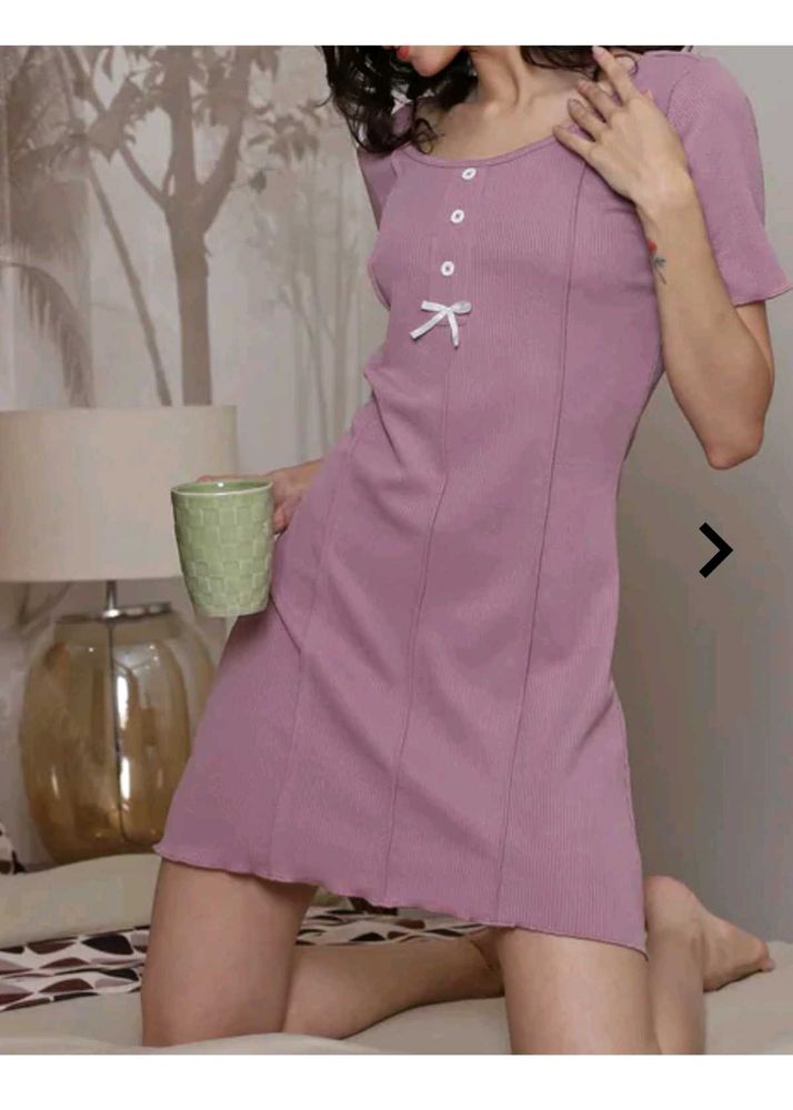 Cute Purple Ribbed Nightie with Bow Detail