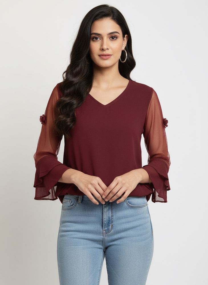 Maroon Sheer Sleeve Top (unused)