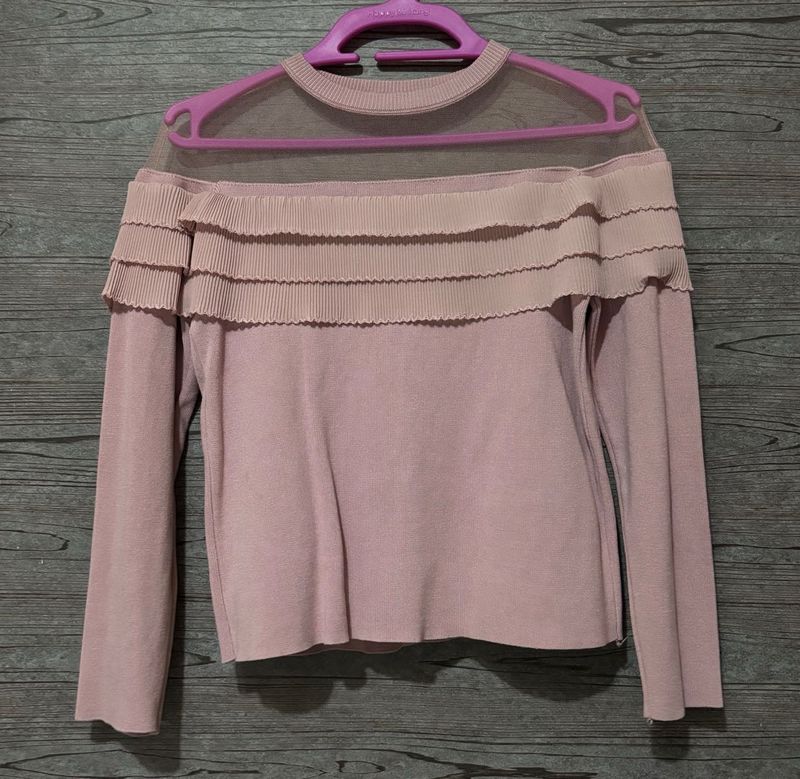 Chic Pink Tulle &amp; Ruffle Top