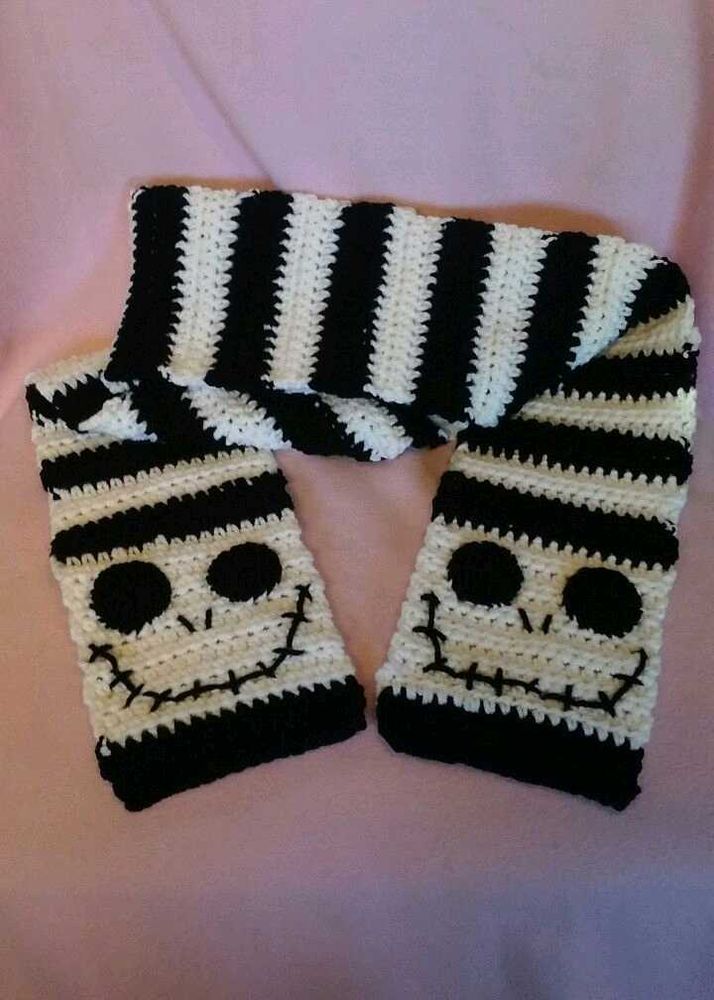 Striped Crochet Scarf with Face
