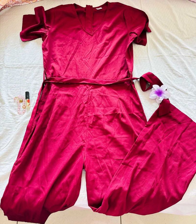 maroon jumpsuit