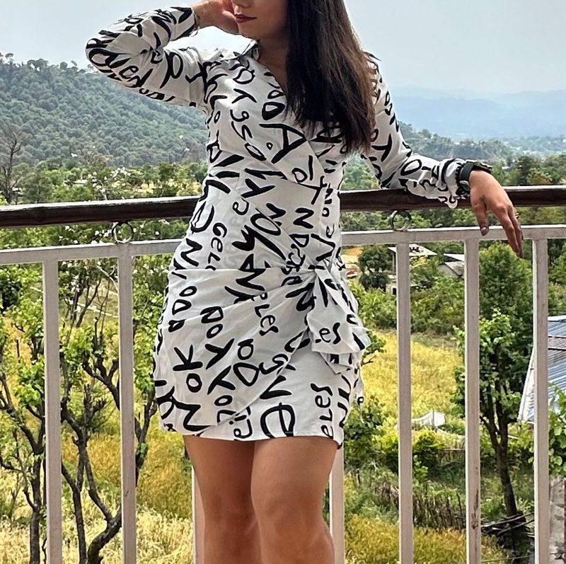 Stylish Printed Mini Shirt wrap Dress