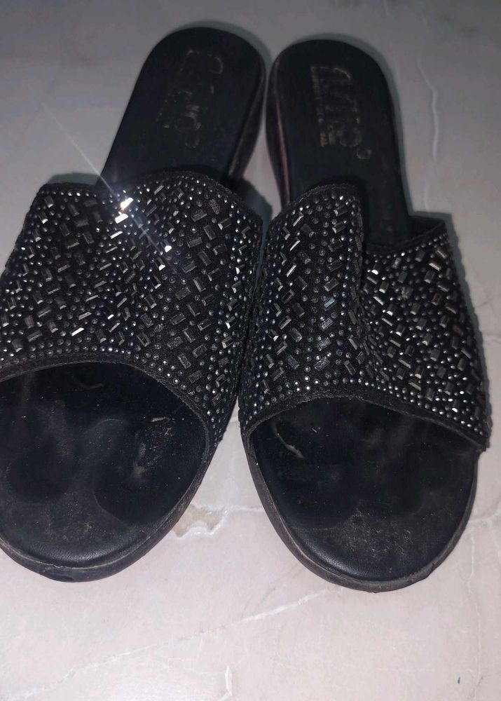 Embellished Black Slides