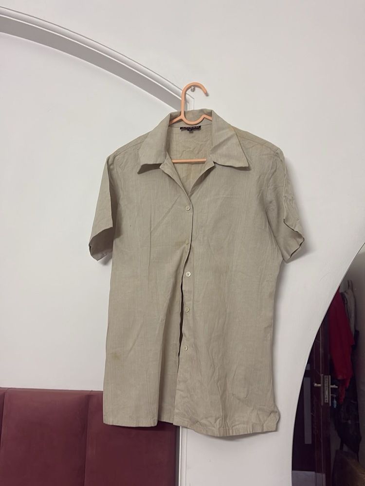 Casual Beige Button-Down Shirt