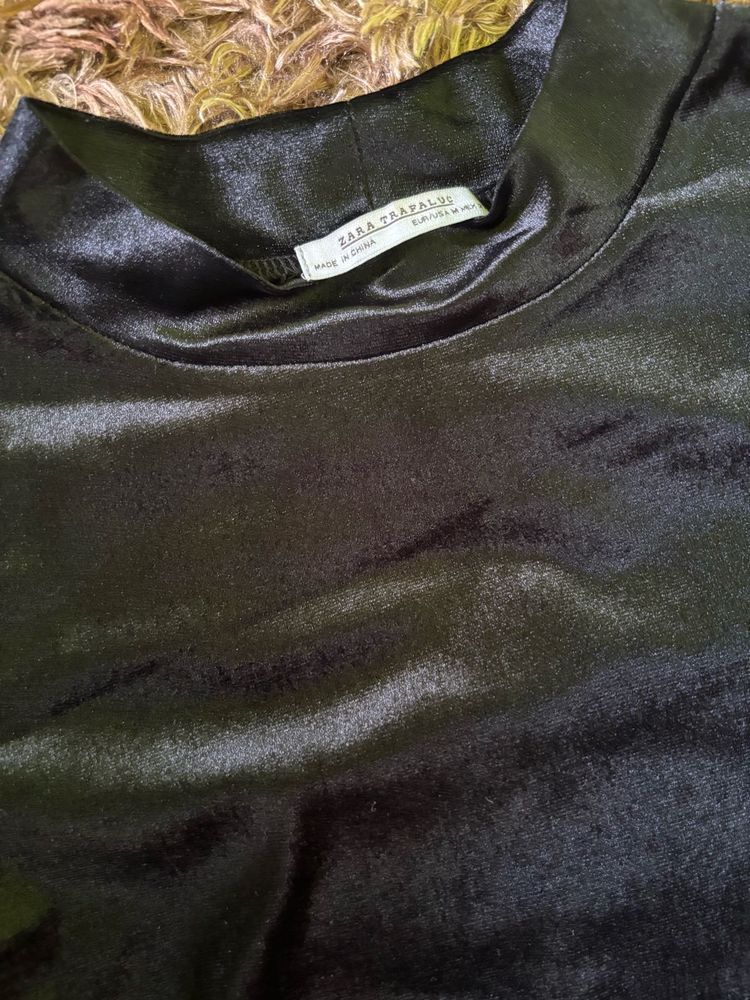 Zara Black Satin High Neck Top