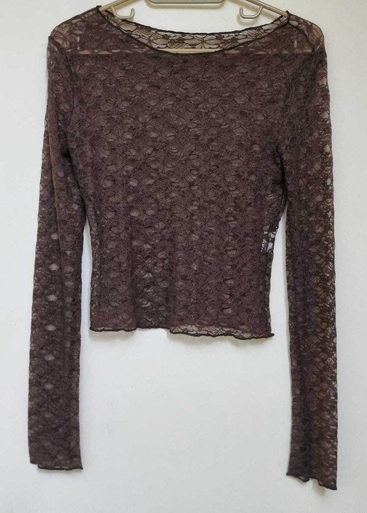 Brown laced sheer top