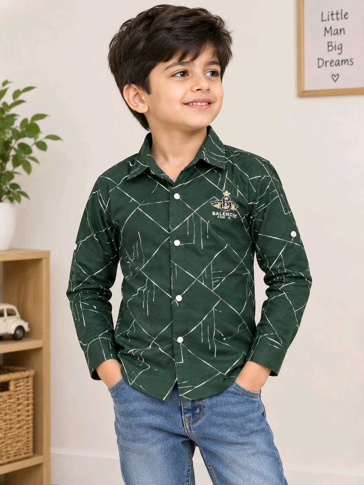 Stylish Boys' Printed Green Shirt | 6-8 years