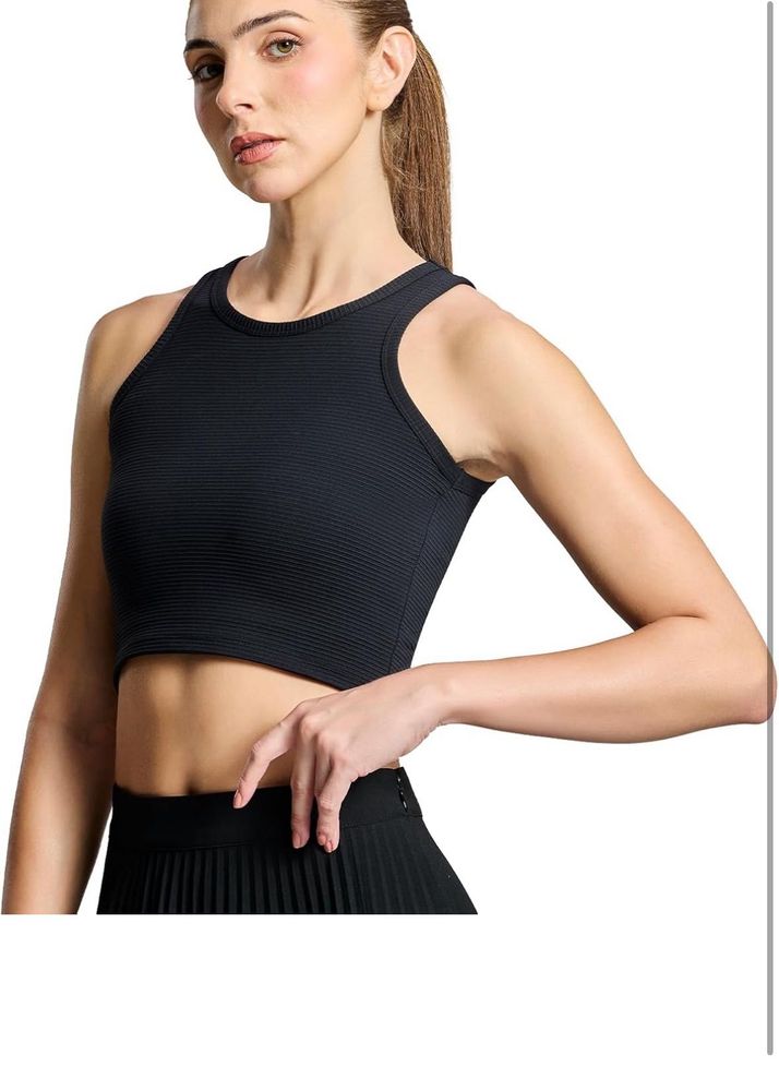 Black Ribbed Cropped Tank Top