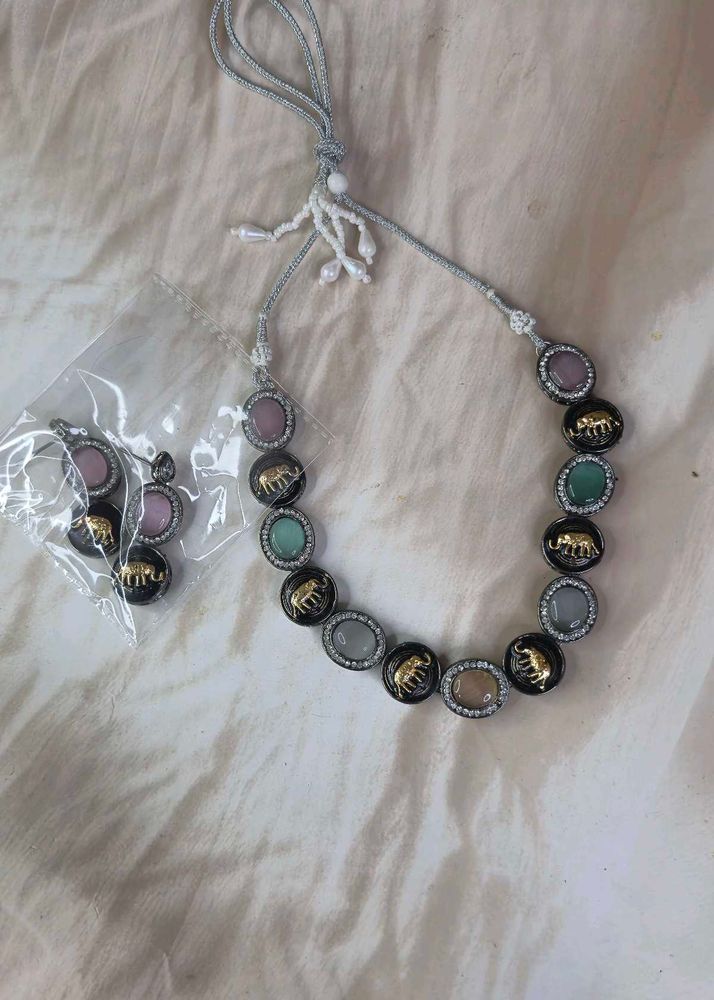 Elephant Motif Necklace &amp; Earring Set