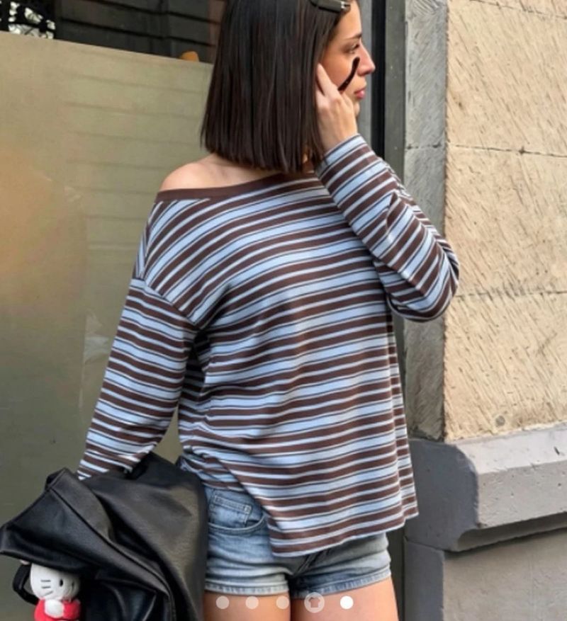 Striped Off-Shoulder Long Sleeve Top