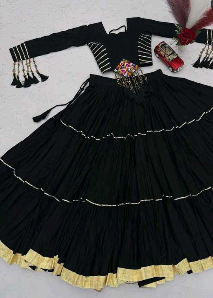 Stylish Black Tiered Lehenga Choli Set