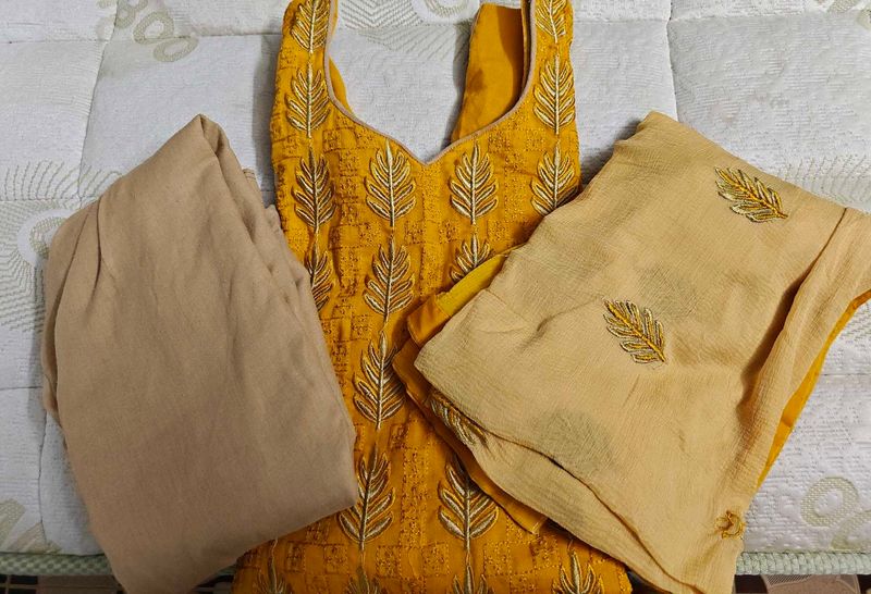 Embroidered Yellow Kurta Set