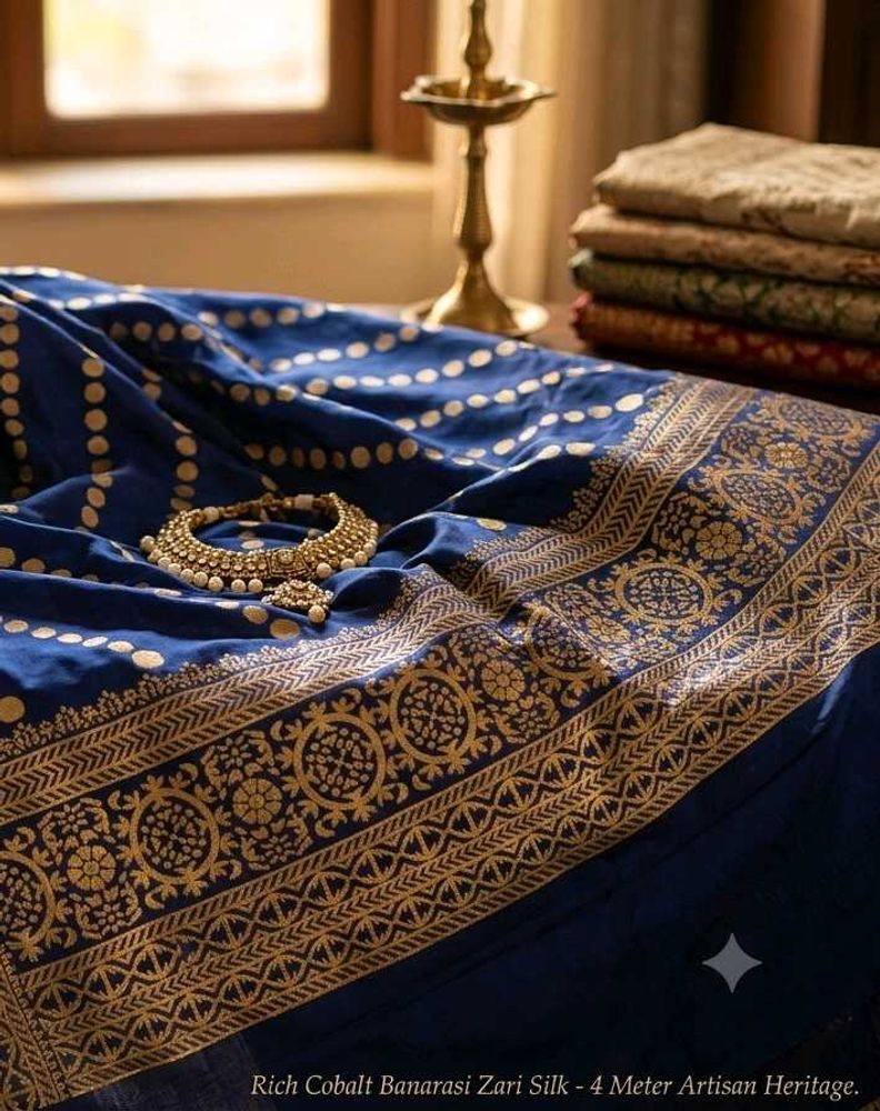 Stunning Cobalt Blue Banarasi Silk Saree