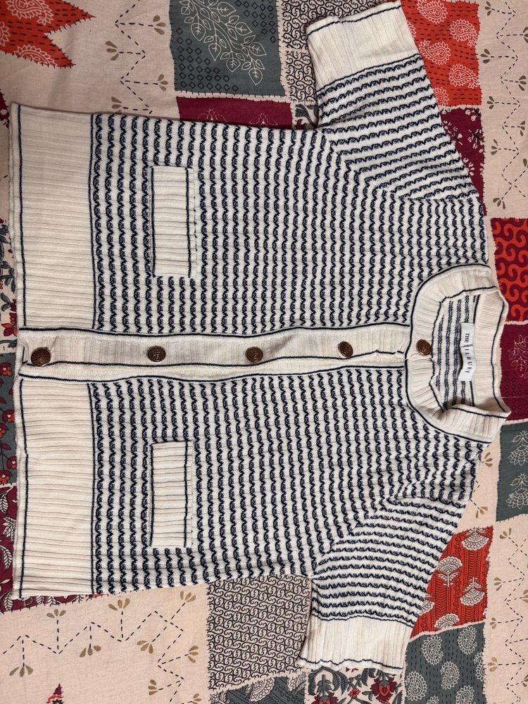 Striped Button-Up Knit Cardigan