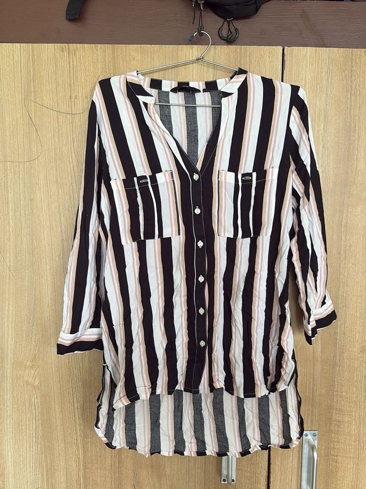 Striped Collared Button-Up Tunic