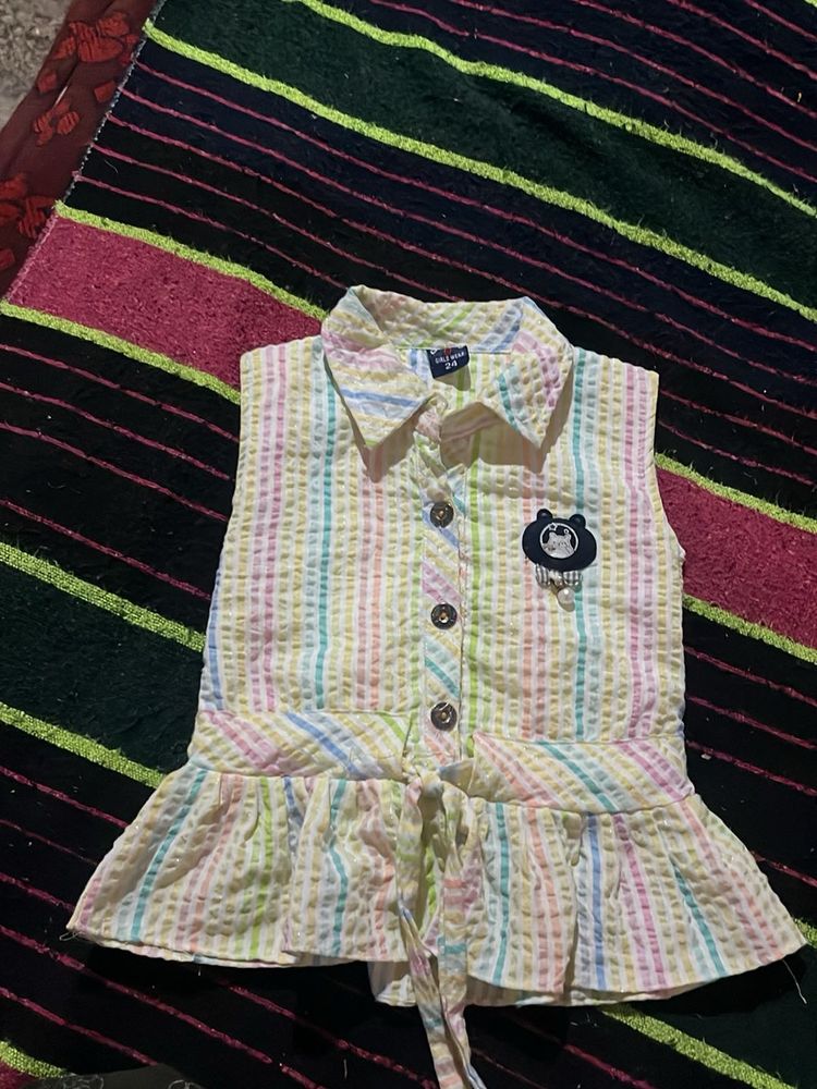 Cute Striped Baby Girl Top with Bear Badge