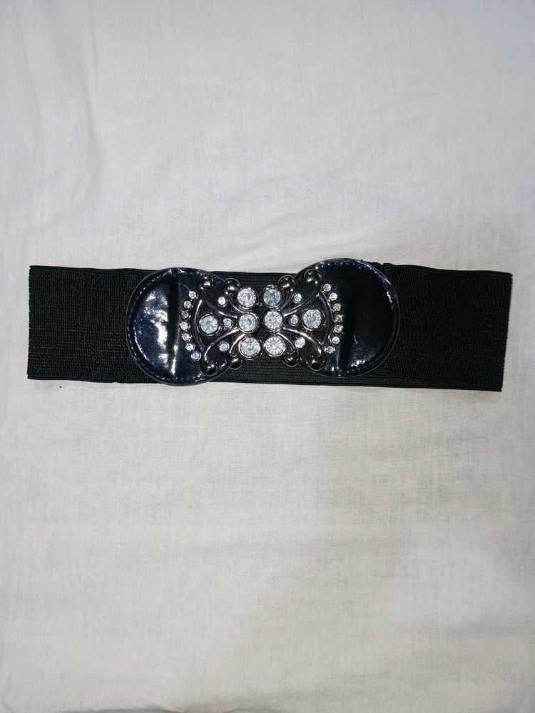 Black Elastic Rhinestone Belt