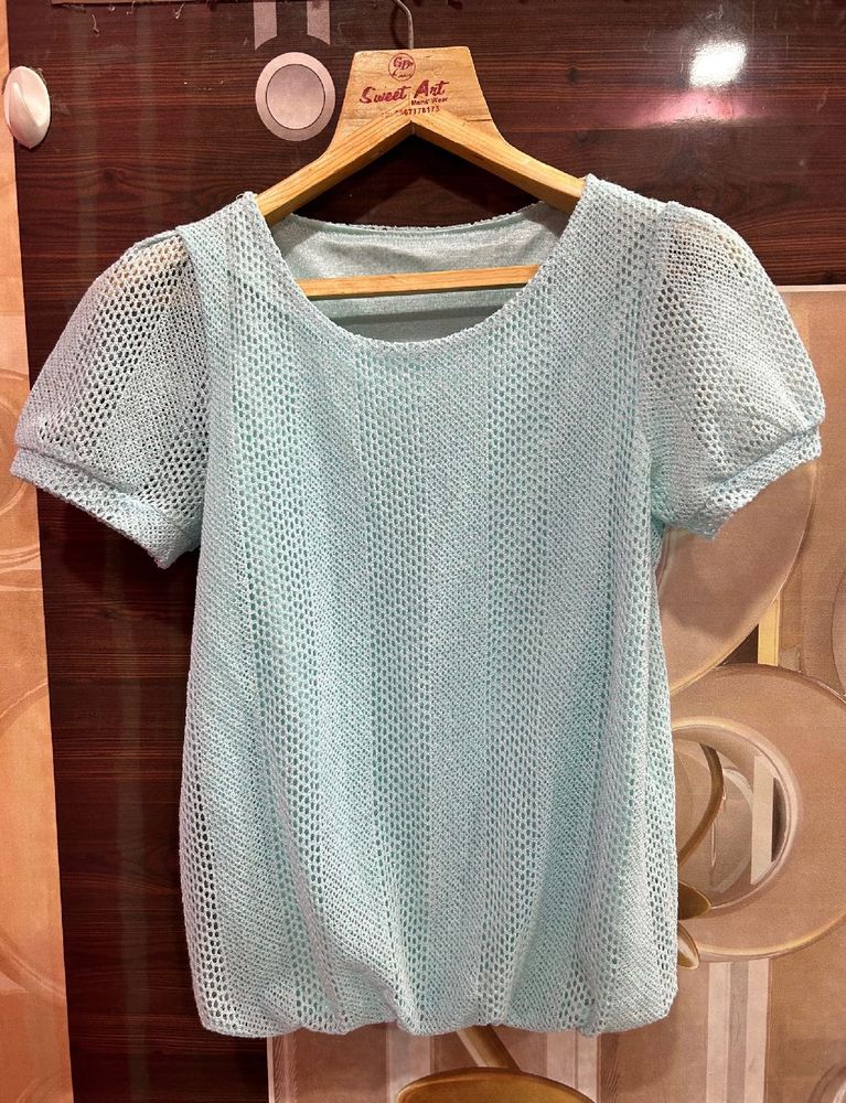 Light Blue Mesh Knit Top