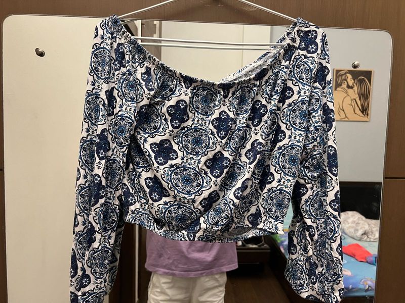 Off Shoulder Blue And White H&amp;M Top.