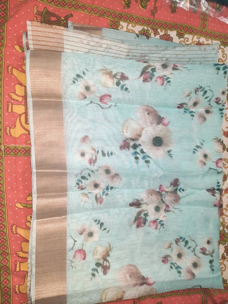 Beautiful Floral Saree With Zari Border
