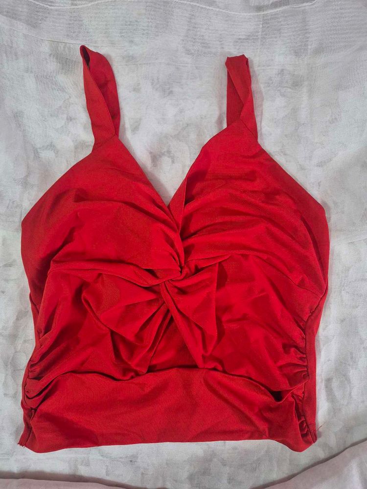 Red Twist Front Ruched Tank Top