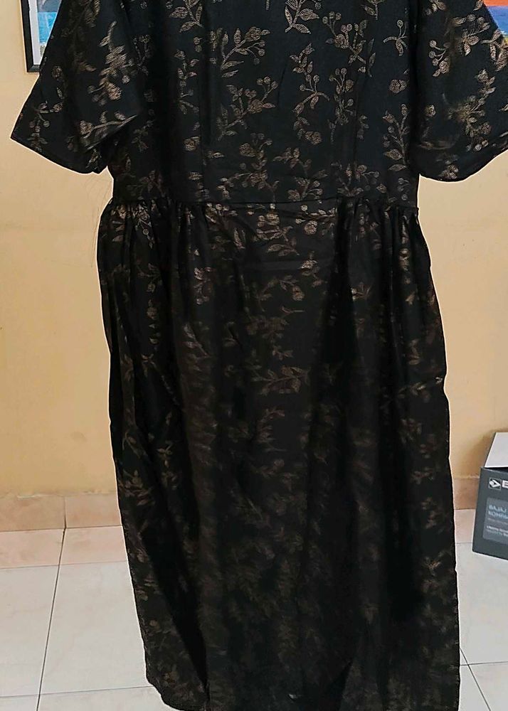 Elegant Black Floral Print Gown