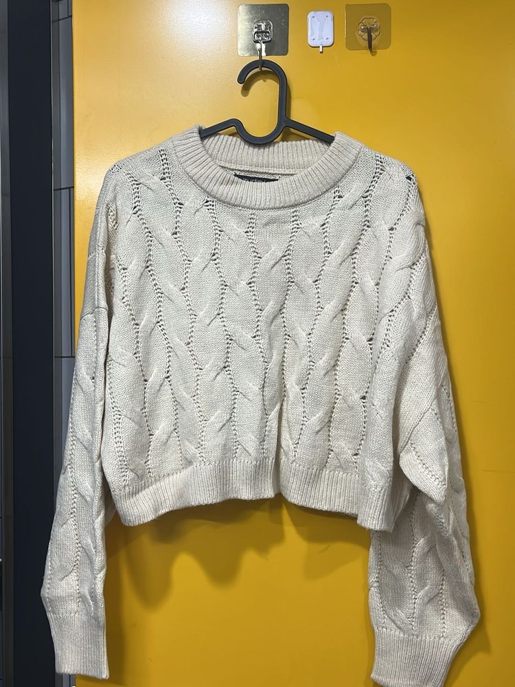 Cream Cable Knit Cropped Sweater