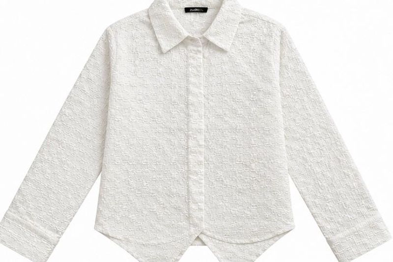 White Textured Button-Down Shirt