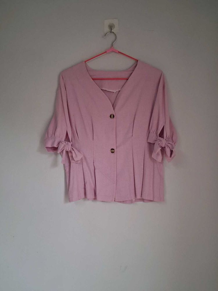 Pink Blouse with Bow Sleeves