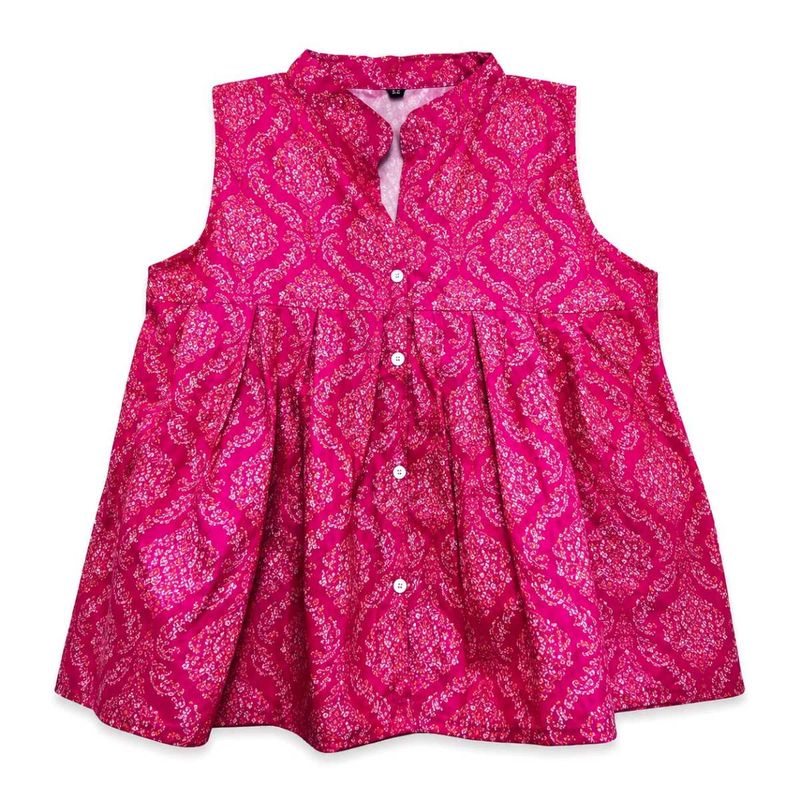💖 Vibrant Pink Printed Sleeveless Kurta 💖