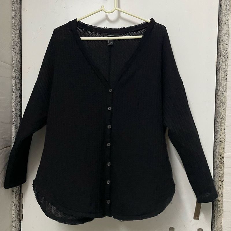 Black Oversized Waffle Knit Top