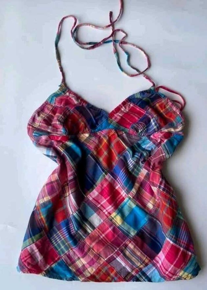 Bohemian Plaid Halter Neck Mini Dress