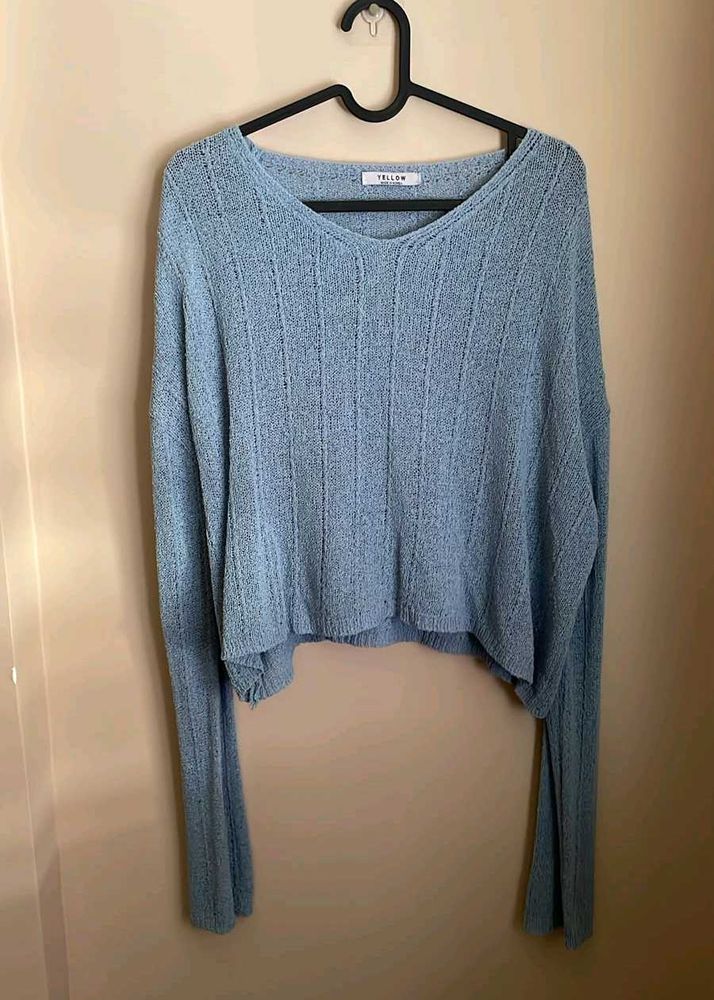 Blue V-Neck Knit Top