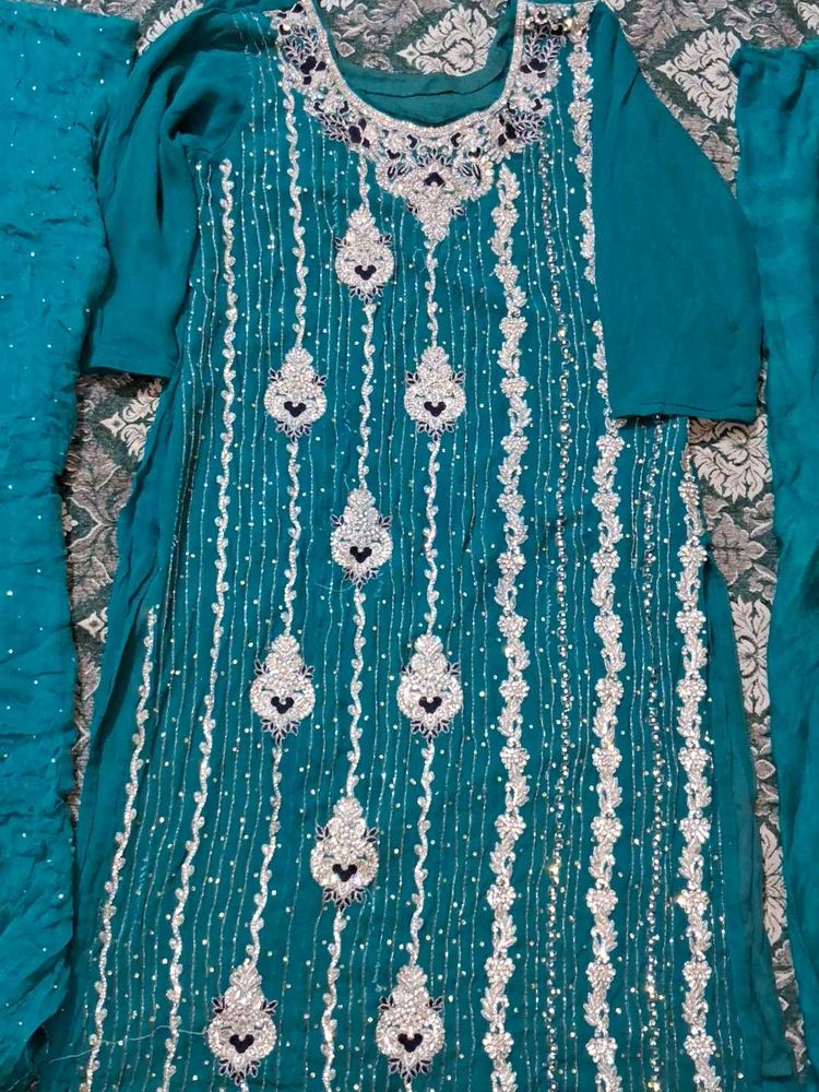 Teal Embellished Salwar Kameez