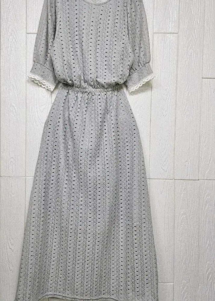 Light Grey Lace Detail Maxi Dress